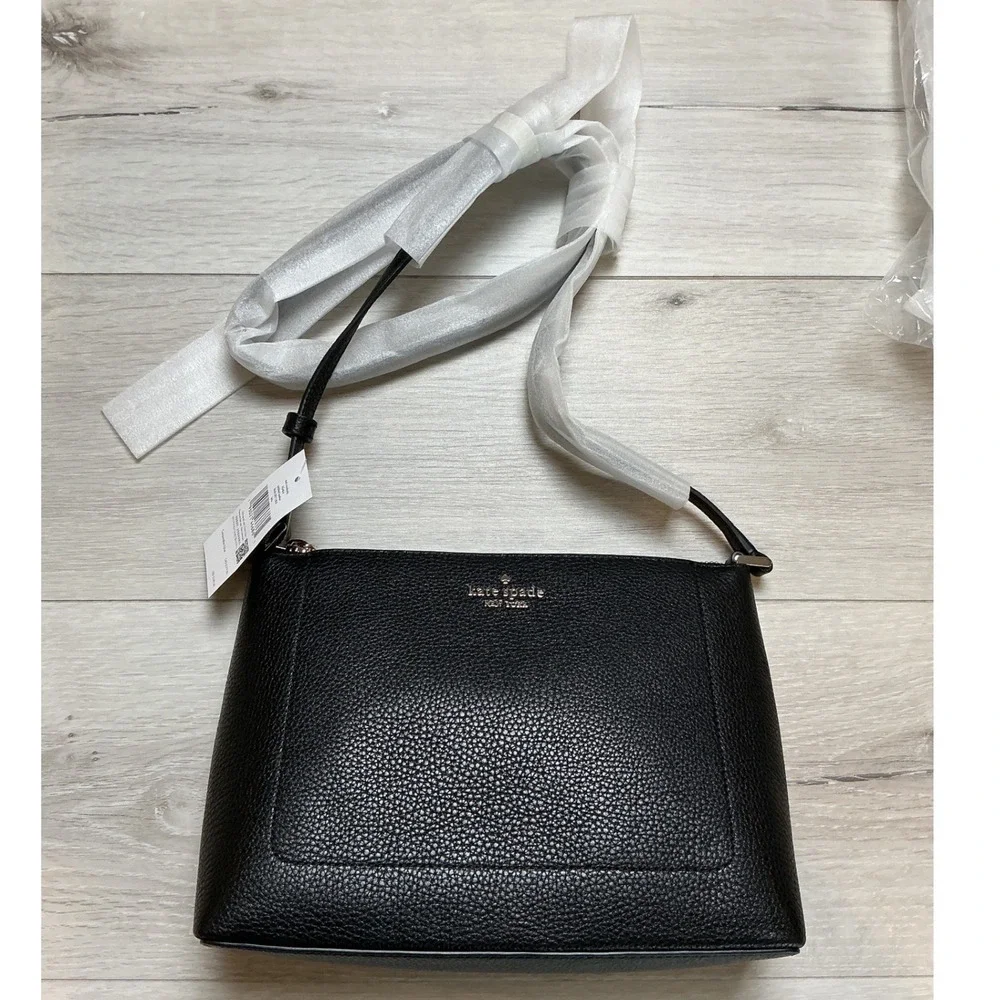 Kate Spade Leila Medium Crossbody Black‎ Pebbled Leather New With Tags